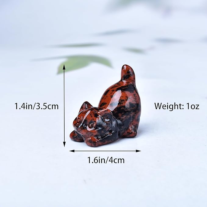 Red Obsidian Cat Crystal Statue Healing Crystal Reiki Meditation Pocket Gem Guardian Sculpture Home Study Table Desk Decor Collection Gift for Loved Ones