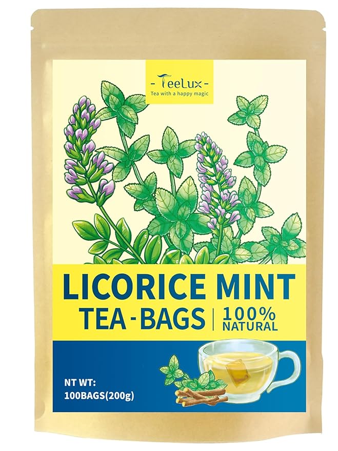 TeeLux Licorice Peppermint Tea, Natural Soothing Peppermint with Sweet Licorice Root, Caffeine Free, 100 Count