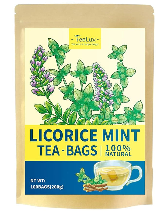 TeeLux Licorice Peppermint Tea, Natural Soothing Peppermint with Sweet Licorice Root, Caffeine Free, 100 Count