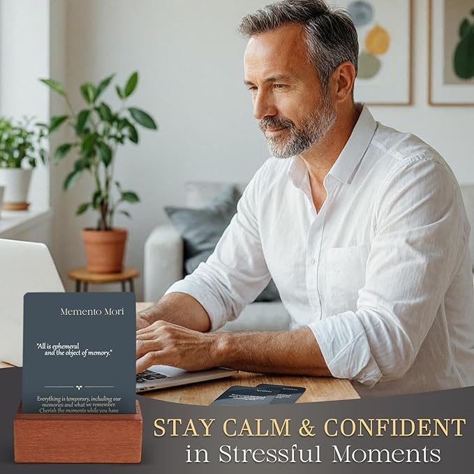 122 Daily Stoic Quotes with Explanations & Practices, Marcus Aurelius Stoicism Cards, Wooden Stand, Gift Box, Inner Strength Wisdom Stoic Reminders, Mindfulness Deck, Unique Home Office Gifts Décor