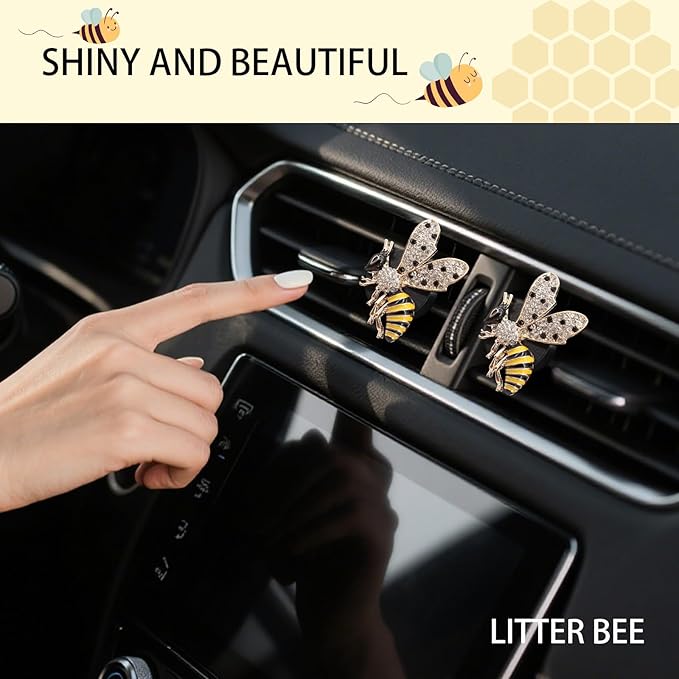 Bee Car Decor,2pcs Cute Bumblebee Car Air Freshener Vent Clip,Bling Yellow Bee Alloy Vent Clips Dashboard Accessories with Rhinestones,Refillable Diffusers
