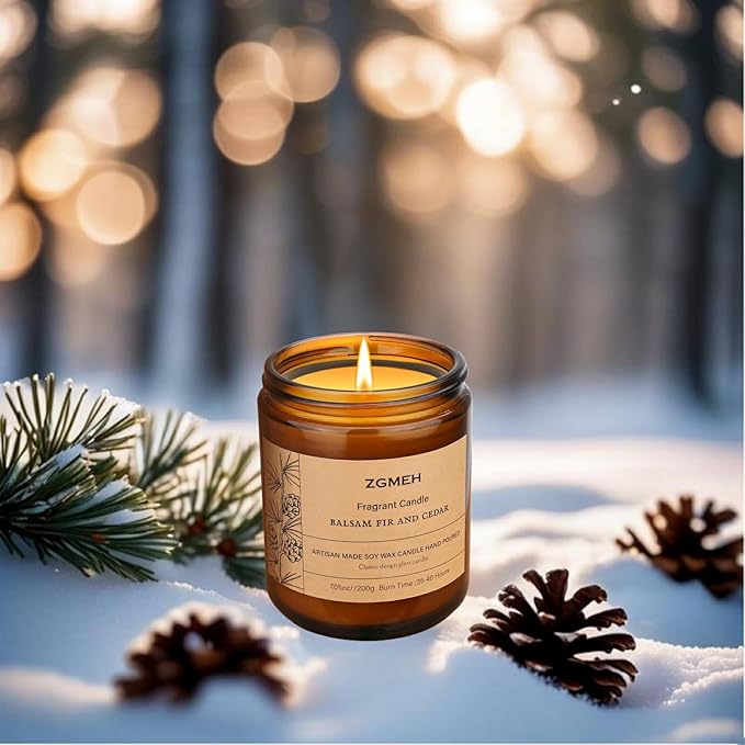 Scented Candle,7.05 oz Balsam & Cedar Home Scented - 100% Natural Soy Wax Candle,1 Cotton Wick,Over 40 Hours Burn Time,Scented Jar Candle Gifts