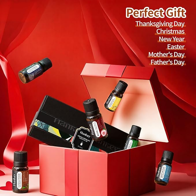 6-Piece Essential Oil Set - Lavender, Rose, Vanilla, Sandalwood, Freesia & Deep Ocean - 100% Pure Aromatherapy Oils for Relaxation, Sleep & Mood - Therapeutic Grade, Undiluted, Gift Ready