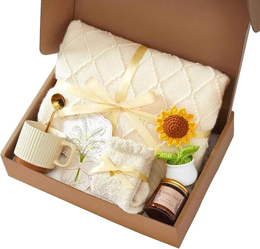 Birthday Gifts for Women, Sending Sunshine Sunflower, Self Care Set Get Well Soon Gift Baskets, Sending Hug Baskets Package, Thinking of You Gift for Mom Best Friend Her Wife Sister Girlfriend Grandma