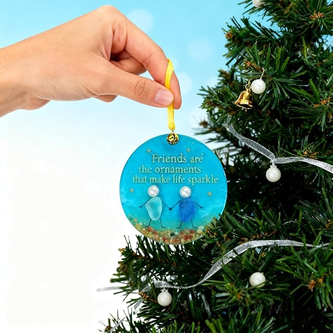 2025 New Christmas Tree Friendship Ornament, Shaped Sea Glass Decor for Christmas Pendant Ornaments, Art Christmas Ornaments, Friendship Gift for Friends (Circle)