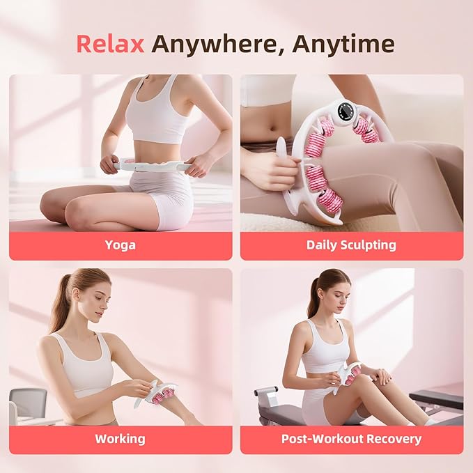 Cellulite Massage Roller for Legs, Anti Cellulite Massage Tool with Detachable, Fats Remover for Legs, Thighs, Butt, Fascia Massage Tool for Lymphatic Drainage & Deep Tissue Pain Relief (Pink)
