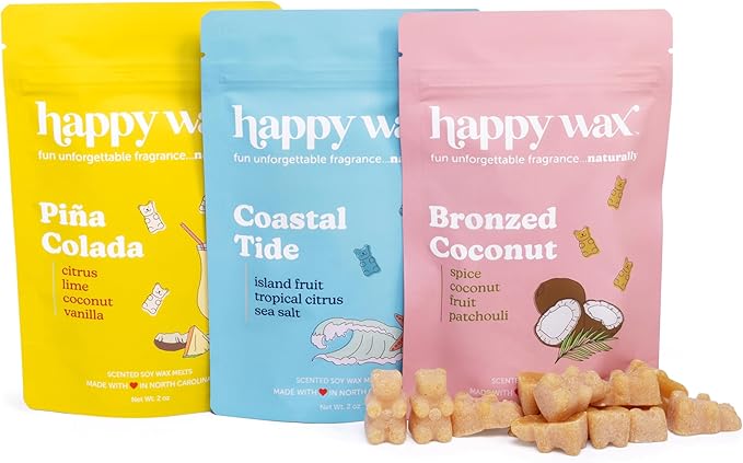 Happy Wax Endless Summer Collection Scented Natural Soy Wax Melts – 6 Total Oz. of Scented Wax Melts, Collection Includes Bronzed Coconut, Coastal Tide and Pina Colada