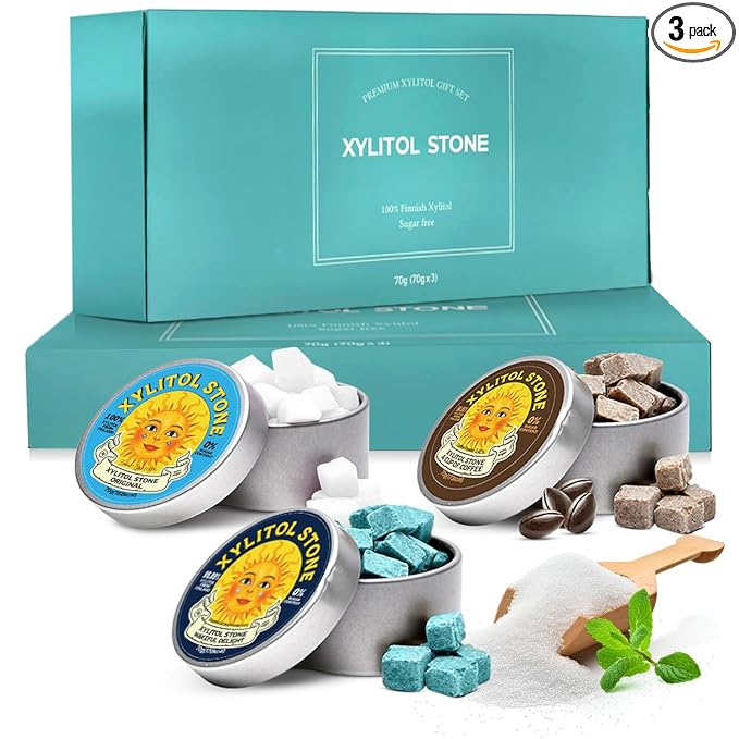 Xylitol Stone Sugar Free Candy - Vegan & Keto Friendly Unique Hard Candy - 100% Natural Flavor Candies - Gluten Free & Non-GMO Breath Freshener Mints - Pack of 3 (Original, Coffee, Wakeful Delight)