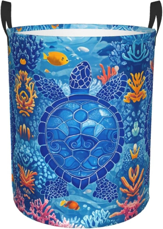 Laundry Basket Turtles Collapsible Large Capacity,63L Dirty clothes basket Durable Lightweight Hamper With Handles Ideal For Clothes,Toys Home Organization size19.6"L x 15.7"W