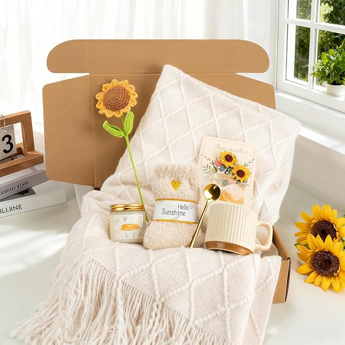 Sending Sunshine Gifts for Women, Birthday Gift Basket, Self Care Package, Thinking of You Get Well Gift, Relaxing Spa Gift Box for Her,Christmas, Mother’s Day, Valentine’s Day Gifts for Women
