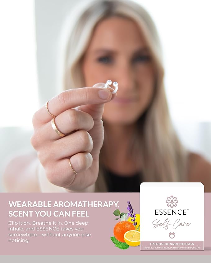 Essence Nasal Diffuser Self Care Bundle – Essential Oil Silicone Nose Rings for Stress, Energy & Mental Clarity – Wearable Aromatherapy Pack for Wellness & Mood Balance