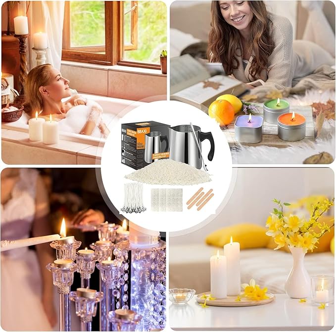 BBAXI Candle Making kit Supplies,Nature Soy Wax DIY Craft Tools with 32oz Candle Making Pouring Pot,16oz Soy Wax,Wooden Wick Holders, Candle Wicks,Stickers,Thermometer and Spoon for Beginners Adults