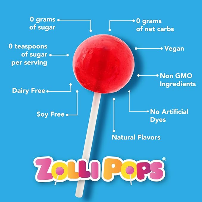 Zollipops Clean Teeth Pops Sugar Free Candy with Xylitol, Dye-Free Lollipops - Keto & Diabetic-Friendly, Dentist-Approved Treats for Kids (Blue Raspberry-Grape, 5.2 oz)