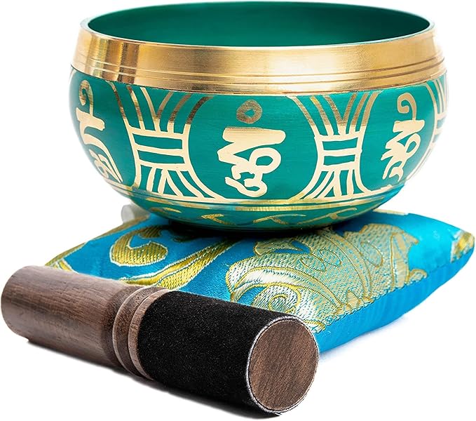 Tibetan Singing Bowl Set - Authentic Handcrafted Mindfulness Meditation Holistic Sound 7 Chakra Healing by Himalayan Bazaar (Turquoise)