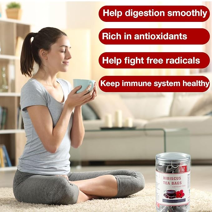 45 Hibiscus Tea Bags - Dried Hibiscus Flower Tea - Natural Edible Herbal Roselle Rosehip Tea (Flor de Jamaica) - Caffeine-Free, Gluten-Free, Non-GMO