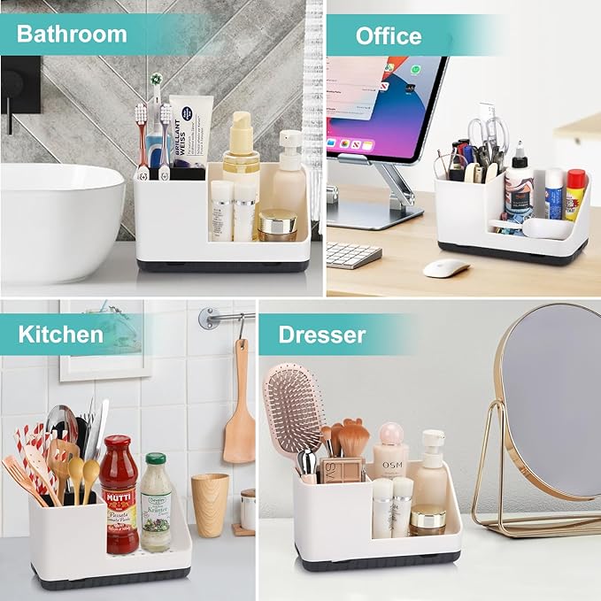 Bathroom Counter Organizer, Bathroom Organizers and Storage, Detachable Toothbrush Holders for Bathroom Vanity Sink Organizer (White)