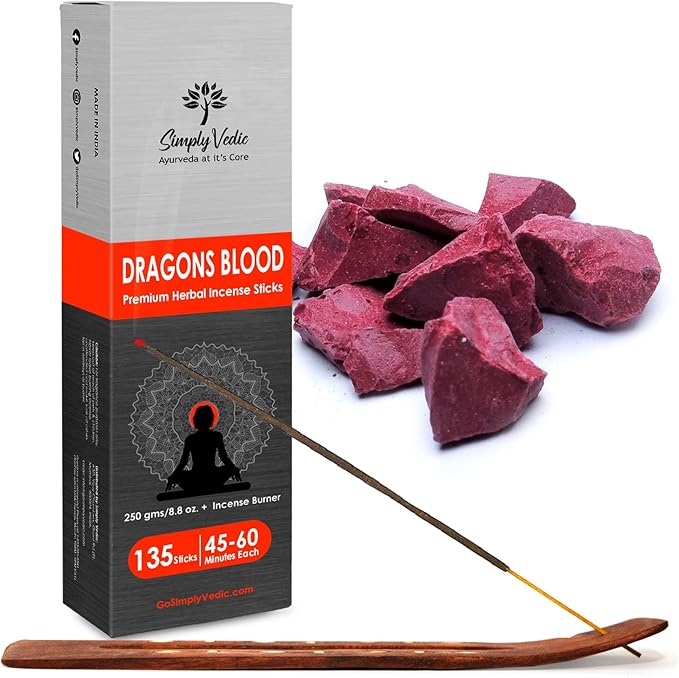 Simply Vedic Dragons Blood Incense Sticks β 250g Pack (Approx. 135 Handmade Sticks + Free Holder) | Charcoal-Free | Natural Essential Oils for Meditation, Yoga, Aromatherapy, Prayers & Spiritual Use