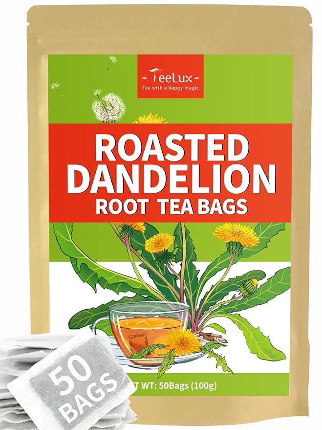 TeeLux Roasted Dandelion Root Tea Bags, Premium Natural Dandelion Root Herbal Tea, Caffeine Free, 50 Tea Bags