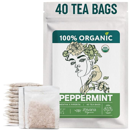 Peppermint Tea Organic (40 Tea Bags) - Hot Tea for Energy, Digestion, Nausea, Motion Sickness, Respiratory Support, Stress Relief - Te de Menta Organico Natural