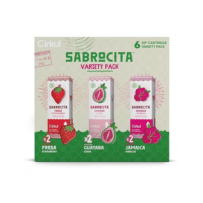 Cirkul Sabrocita Flavor Water Variety Pack, Makes 36 Drinks, No Sugar, Zero Calorie Drink Mix, (2 Strawberry, 2 Guava, 2 Hibiscus)