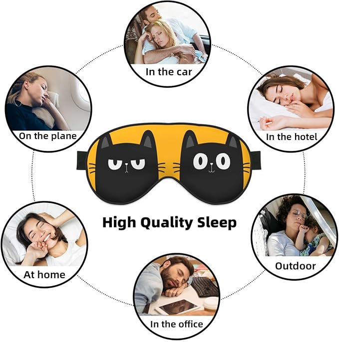 Black Cat with Big Eyes Sleep Mask, Soft Comfort Eye Shade, Adjustable, Breathable, Skin Friendly, Blocks Light, Perfect for Travel, Home, Airplanes, Trains or Anywhere