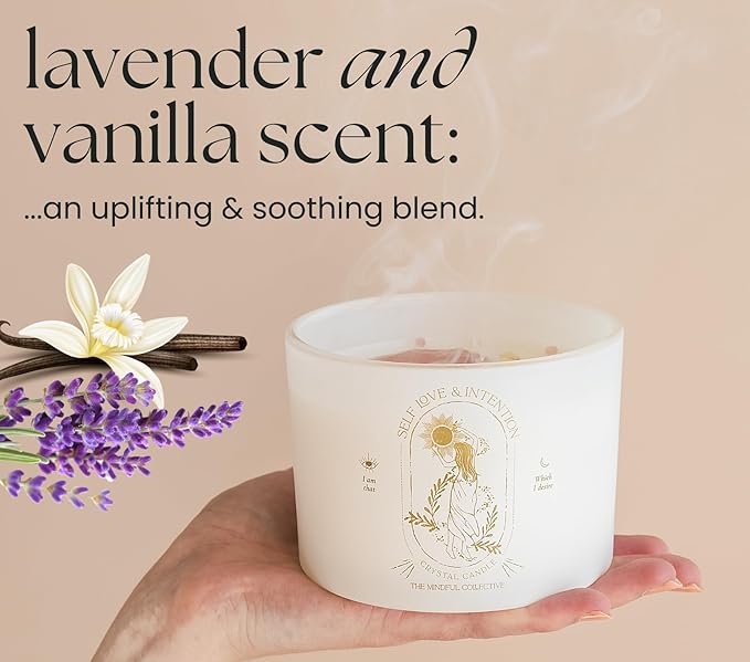 Large Crystal Candles for Women - 12oz Soy Wood Wick Candles That Crackle. Scented, Non-Toxic, Luxury Aromatherapy. Unique Meditation Spiritual Gifts for Women