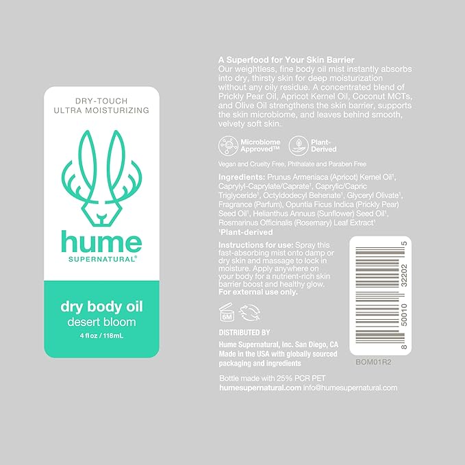 HUME SUPERNATURAL Dry Body Oil Spray - Moisturizing Oil for Dry Skin, After Shower Body Oils for Women and Men, Dry Oil Body Spray, Nourishing, Hydration, Glow, Desert Bloom, 1-Pack