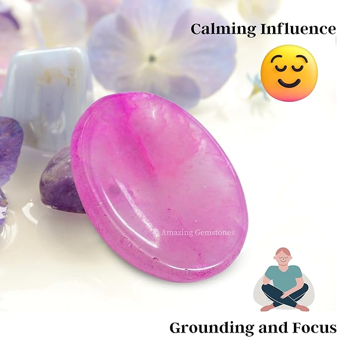 Amazing Gemstone Pink Onyx Worry Stone Crystals & Healing Stones - Worry Stones for Stress Relief Gifts - Piedra Crystal Fidget for Meditation, Relaxation - Unique Stocking Stuffers & Birthday Gifts