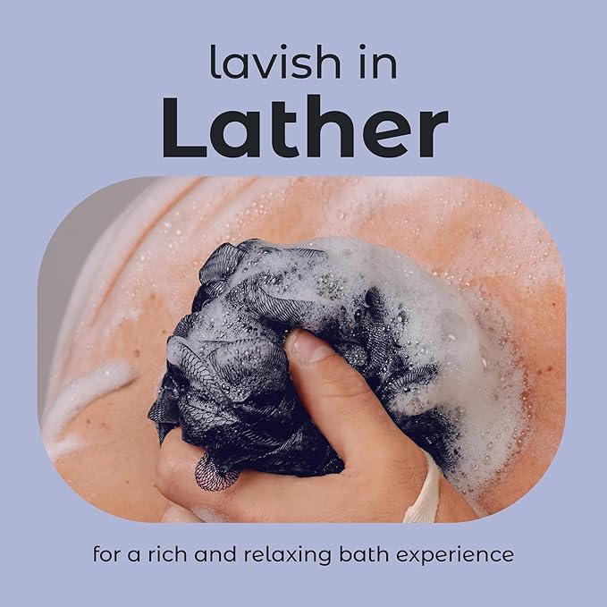 MainBasics Bath Shower Loofah Sponge Pouf Body Scrubber Exfoliator Body Wash Sponge (Set of 3, Black Ice)