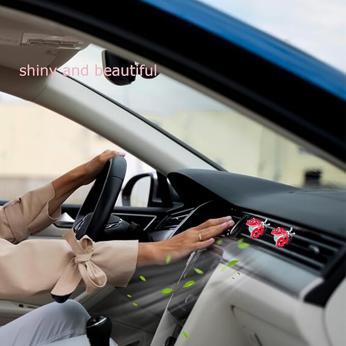 Ladybug Car Accessories,2pcs Lady Bug Air Vent Clips Car Air Fresheners,Refillable Animal Decoration Diffusers,Girly Rhinestone Dashboard Charms for Women Teens