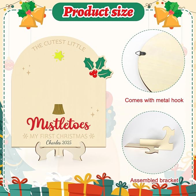 Sereliy Baby's First Christmas DIY Footprint Art Card, Wooden Christmas Tree Sign Keepsake Ornaments for Baby Shower Newborn Photoshoot Prop (Tree)