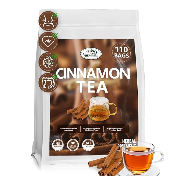 Veyorra Cinnamon Tea Bags -Natural & Pure Cinnamon Bark, Herbal Tea. No Sugar, No Caffeine, No Gluten, Vegan (110 Bags)