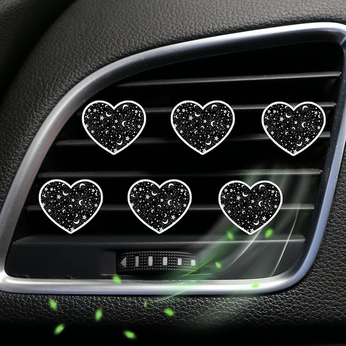 6 Pcs Heart Air Vent Clips, Cute Car Air Fresheners & Decor, Black