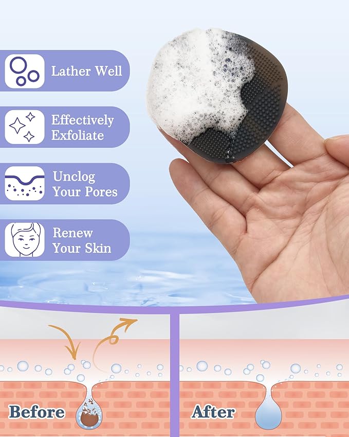 Manmihealth Silicone Back Scrubber & Soft Bath Glove, Silicone Scalp Massager Set 5 PCS, Super-Exfoliating Body Scrubber Shower Brush & Shampoo Brush Combination, with 2 Free Hooks (Style 1 Black)