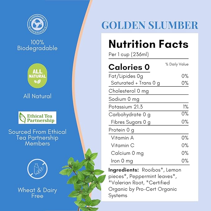 Tease Tea Herbal Sleep Tea - Golden Slumbers Calming and Relaxing Tea, Best Sleep Aid Tea, Caffeine Free Calming Tea Made with Rooibos, Lemon, and Peppermint for a Better Quality Deep Sleep