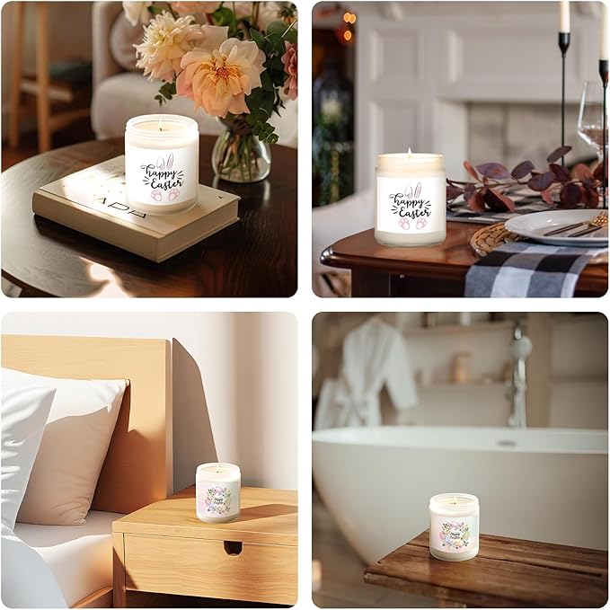 Easter Candle - Cream Vanilla Scented Natural Soy Wax Candel for Home, Egg Décor Spring Candle, Easter Gifts for Women, Clean Burning, Vegan Jar Candle for Birthday,Aromatherahpy,Relaxation(7oz)