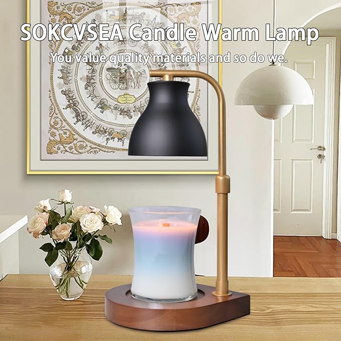 SOKCVSEA Candle Warmer Lamp - Candle Lamp Warmer with Timer Height Adjustable, Birthday Gifts for Mom Women, House Warming Gifts New Home Decor, Wax Melt Warmer with 2 Bulbs G.Black Gold