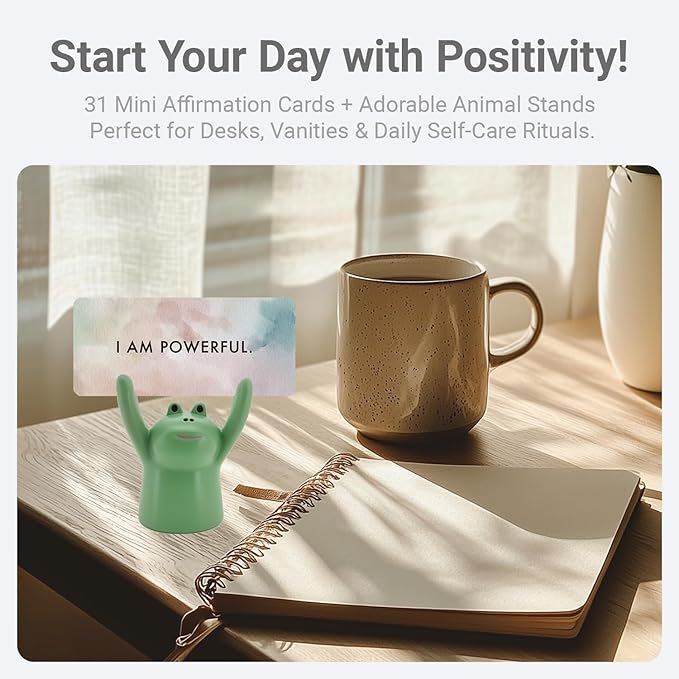 ZEARPT Affirmation Card Deck for Women, Self Care Gift, Positive Affirmation Cards with Holder, Gift for Her, Daughter, Niece, Sister, Daily Affirmations, Midlife Manifestation Gift (Green - Frog)