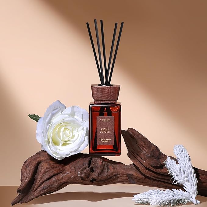 Reed Diffuser Set, 5.2 fl oz Sandalwood Reed Diffuser with Sticks, Reed Diffusers for Home Bedroom Apartment Bathroom Decor, Scented Diffuser Gift for Home Fragrance