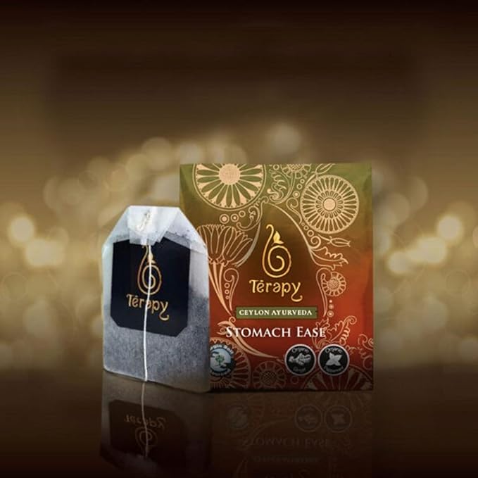 Tรฉrapy Ceylon Stomach Ease Herbal Tea Bags | Soothes Stomach & Supports Healthy Digestion | All Natural Ayurvedic Ingredients Including Peppermint, Ginger, Licorice | 18 Individually Wrapped Tea Bags