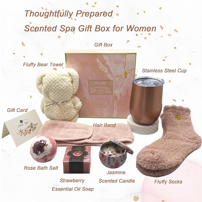 Spa Gift Baskets for Women,Luxury Self Care Gifts for Mom,Get Well Soon Gifts for Friend,Thank You Relaxing Box Gifts for Women 20th,30th,40th,50th,60th 70th 75th Birthday,Anniversary