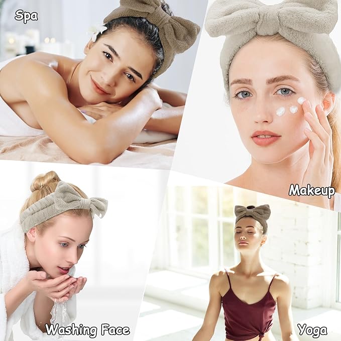 Casoty 6 Pcs Spa Headbands, Hair Holder for Washing Face, Soft Coral Fleece Facewash Headband, Bow Hair Bands, Beauty Headbands for Face Washing Shower Skin Care Yoga