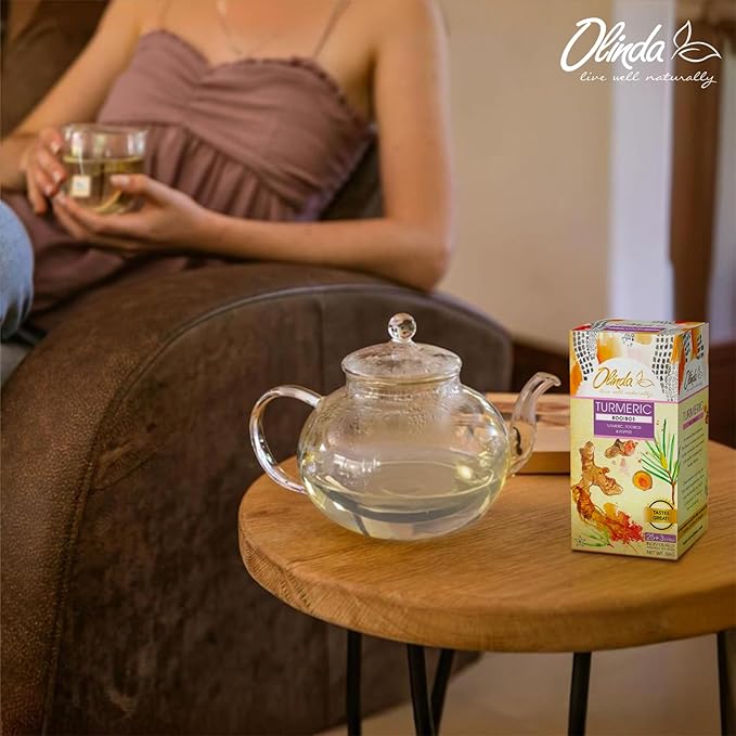 Olinda Turmeric Rooibos and Pepper Herbal Tea Organic Caffeine Free Tea for Weight Loss Detox and Antioxidant Support 28 Tea Bags Hot or Cold Brew