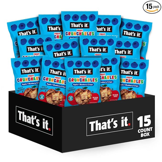 That's it. Fruit Crunchables – 100% Apple + Blueberry Crisps, 15 Pack healthy snacks for kids Plant-Based, Non-GMO, Gluten-Free, No Sugar Added, Healthy Fruit Snacks for Kids & Adults