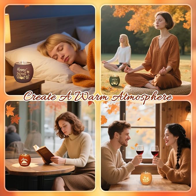 Lanpn Fall Scented Candles Gift Set 4 Pack 16oz Soy Wax Jar Candles Thanksgiving Aromatherapy Candle Autumn Home Table Decor Glass Votive Candle Holder Tabletop Centerpiece Farmhouse Decoration