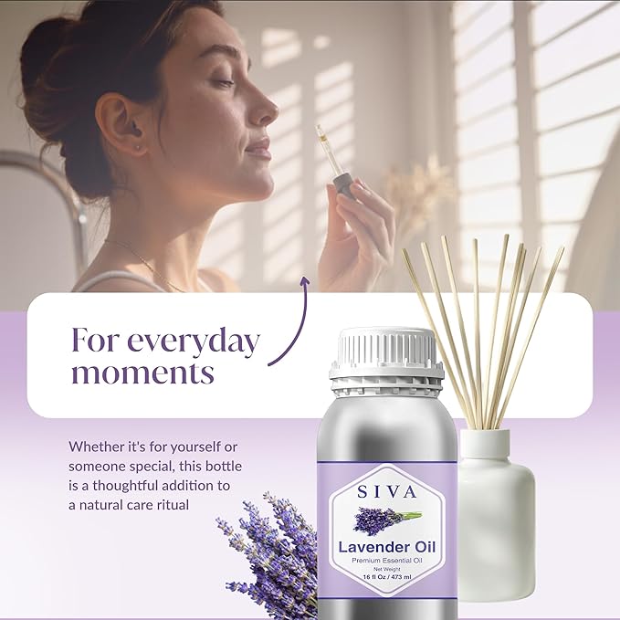 Siva Lavender Essential Oil – 16 Fl Oz – 100% Natural Lavender Oil - for Diffuser, Hair Care, Face, Skin Care, Aromatherapy, Scalp and Body Massage, Soap and Candle Making