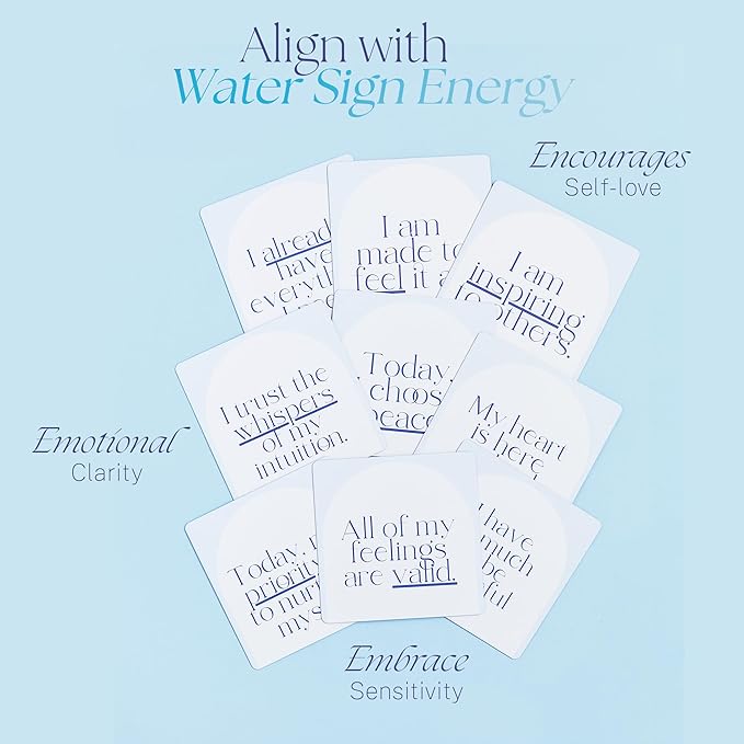 Affirmation Cards for Water Signs - Gifts for Scorpio, Pisces, Cancer. Inspirational Card Set with 40 Daily Positive Affirmations, Spiritual Self Care, Zodiac Collection