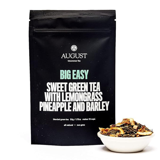 August Uncommon Big Easy Loose Leaf Tea – Pineapple and Caramel Sweet Green Tea with L-Theanine – All-Natural, Non-GMO for Tea Lovers – Cake-Inspired Flavor in a Resealable Pouch (1.8oz)
