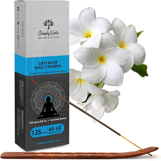 Simply Vedic Nag Champa Incense Sticks 250g with Holder β 135 Hand-Rolled Natural Agarbatti β No Charcoal, Long-Lasting Aromatherapy for Yoga, Meditation, Relaxation, Spiritual Healing, Pooja, Home