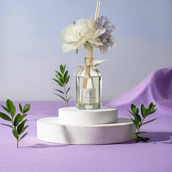 Reed Diffuser Set, Pretty Valley Home Dried Flowers Diffuser 120Ml / 4.05 fl OZ Gift Box - Includes Sticks, Long Lasting Fragrance Oil and Glass Bottle for Office Living Room Decor (Wild Bluebell)